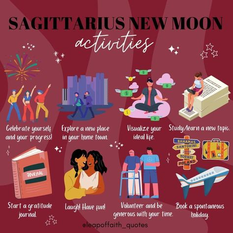 Leap Of Faith - Astrology 🔮🌙 on Instagram: "SAGITTARIUS NEW MOON ACTIVITIES // NOTE: the energy of the New Moon lasts three days after the New Moon, so if you’re like me and had life get in the way or are very busy, you can still squeeze in a New Moon practice over the next few days if you miss it on the 23rd/24th 😊🥰 #newmoon #newmooninsagittarius #newmoonritual #newmoonrituals #newmoonmagic #newmoonenergy #newmoonblessings #newmoonnewme #newmoonceremony #newmoonbeginnings #newmoonaffirmatio Moon Practice, Sagittarius New Moon, Moon Activities, New Moon Phase, Sagittarius Season, New Moon Rituals, Lunar Cycle, Leap Of Faith, Very Busy