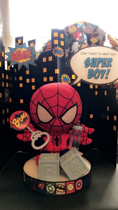 Spiderman Baby Shower Ideas, Spider Man Baby Shower Ideas, Marvel Baby Shower Ideas, Marvel Baby Shower, Superhero Baby Shower, Baby Spiderman, Baby Superhero, Boyfriend Gift Basket