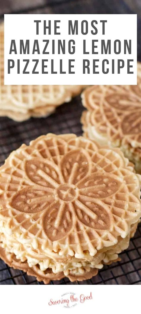 Lemon Pizzelle Recipe, Pizelle Recipe, Pizzelle Cookies, Pizzelle Recipe, Italian Christmas Cookies, Italian Cookie Recipes, Waffle Cookies, Italian Cookies, Italian Desserts