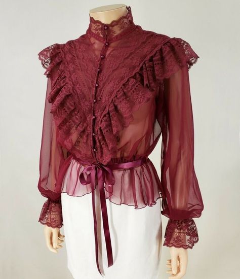 70s Victorian, Boho Blouse, Sheer Chiffon, Beautiful Blouses, Chiffon Lace, Historical Fashion, Victorian Style, Blouse Styles, Gothic Fashion