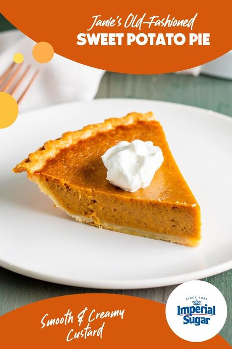 Janie’s Old Fashioned Sweet Potato Pie is simple and delicious, just like your grandmother used to make. In this version we used evaporated milk which results in a lower fat recipe. Both versions are equally delicious so try them both and pick your favorite! For more Thanksgiving recipes and ideas visit ImperialSugar.com and pin your favorites! Made this recipe? Show us! #imperialsugar #sweetpotatopie #classicrecipes #thanksgivingrecipes Healthy Sweet Potato Pie, Vegan Pie Crust Recipe, Sweet Potato Chocolate, Potato Pie Recipe, Healthy Sweet Potato, Sugar Packaging, Sweet Potato Pies Recipes, Cubed Sweet Potatoes, Potluck Party