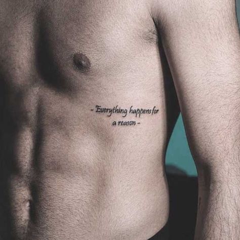 Men Rib Tattoo Quotes, Inspirational Quote Tattoos For Guys, Vertical Rib Tattoo Men, Side Rib Tattoo Men, Small Rib Tattoos For Guys, Rib Tattoos Men, Men’s Rib Tattoo, Ribs Tattoo Men, Mens Rib Tattoo