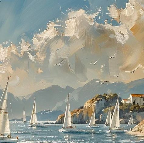 Sailing Ships Art, Sail Boat Art, Sailor Art, Seascape Artwork, Oil Painting Ideas, 2024 Art, Best Paintings, Boat Drawing, Ship Artwork