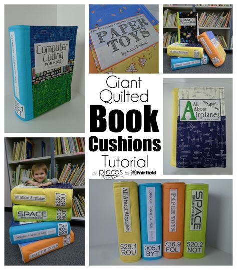 Pieces by Polly: Giant Quilted Book Cushion Tutorial - Lesson 2 of 2 Book Cushion, Diy Bedding, Summer Sewing Projects, Cushion Tutorial, Elementary School Library, Shape Books, Book Pillow, Pillow Ideas, Book Bar