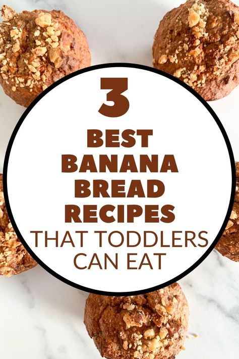 Healthy Banana Muffins For Toddlers, Blw Banana Bread, Banana Muffins Toddler Healthy, Baby Friendly Banana Bread, Banana Bread For Toddlers, Banana Recipes Toddler, Toddler Banana Recipes, Toddler Banana Bread, Toddler Banana Muffins