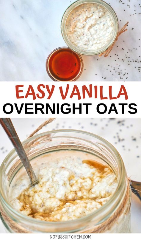 These vanilla overnight oats are absolutely delicious, easy overnight oats, and healthy overnight oats made with greek yogurt. All you need is vanilla extract and you've got yourself some perfectly easy overnight oats, the greatest breakfast recipe ever! Uses For Vanilla Extract, Vanilla Overnight Oats Without Yogurt, Overnight Vanilla Protein Oats, Vanilla Overnight Oats With Chia Seeds, Mush Vanilla Bean Overnight Oats, Vanilla Oatmeal Recipe, Beginner Overnight Oats, Overnight Oats With Oat Milk No Yogurt, Overnight Vanilla Oats