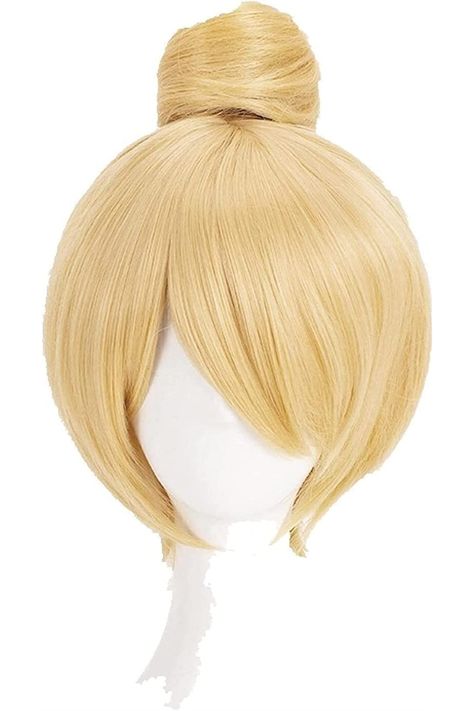 Koswiggle Princess Tinker Bell Tinkerbell Cosplay Wigs Short Blonde Hair with Bun Heat Resistant Synthetic Hair Wig   Wig Cap Tinkerbell Hair Down, Tinkerbell Wig, How To Tinkerbell Bun, Rosette Tinkerbell, Tinker Bell Hair, Tinkerbell Cosplay, Blonde Cosplay Wig, Short Blonde, Short Blonde Hair