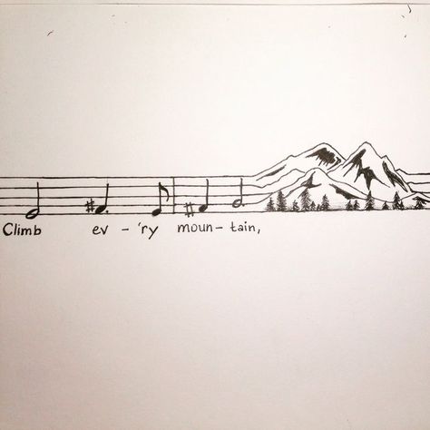 Song Related Drawings, Mountain And Music Tattoo, Mountain Music Tattoo, Bass Clarinet Tattoo, Choir Tattoo, Musical Theatre Tattoo, Clarinet Tattoo, Song Cover Design, Mountain Sketch