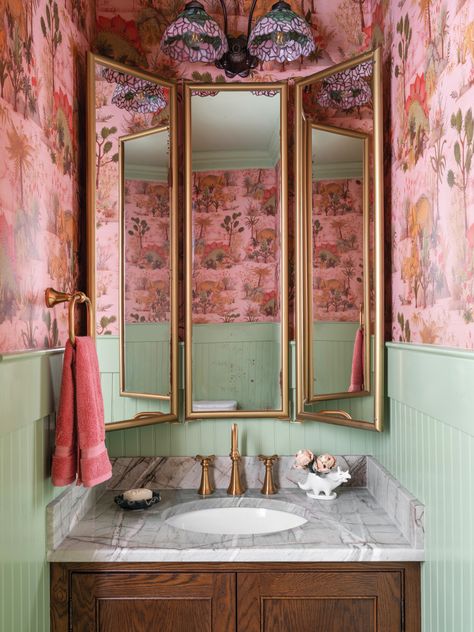 A creative couple puts their own whimsical spin on an East Atlanta cottage Whimsical Bathroom, Victorian Bath, Calming Interiors, Cottage Apartment, Cottage Bathroom, Vintage Interior Design, Tiny Cottage, Victorian Cottage, Pink Kitchen