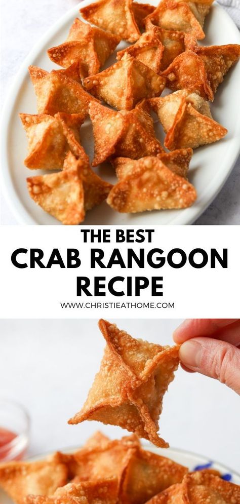 30-min. Crab Rangoon Recipe. Crispy fried wontons stuffed with a delicious crab and cream cheese filling. A popular appetizer dish often served at Chinese-American restaurants. #sweet crab rangoon recipe #best crab rangoon recipe #crab rangoon filling #how to make crab rangoon #diy crab rangoon Sweet Crab Rangoon Recipe, Diy Crab, Crab And Cream Cheese, Homemade Crab Rangoon, Crab Rangoon Recipe, Rangoon Recipe, Fried Wontons, Creamy Crab, Wonton Recipes