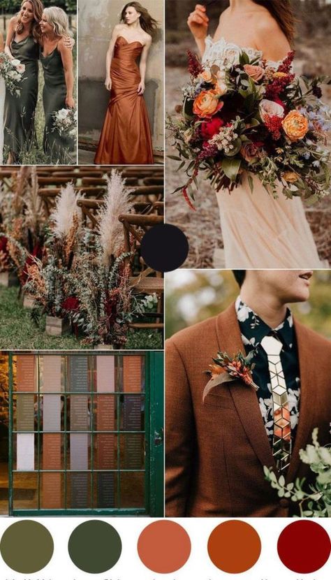 Our Perfect I Do's Fall Wedding Activities, Fall Wedding Burnt Orange, Bug Wedding, Fall Wedding Color Schemes, Wedding Color Pallet, Fall Wedding Color Palette, Green Wedding Colors, Brown Copper, Wedding Palette