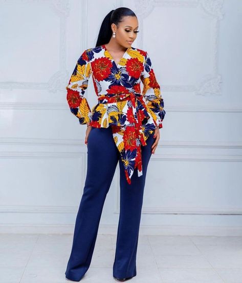 Tops For Women Ankara, Ankara Top Styles For Jeans, Ankara Tops With Jeans, Ankara Wrap Top, Tops African Print, Wrap Tops For Women, Ankara Top Styles, African Tops For Women, African Blouses