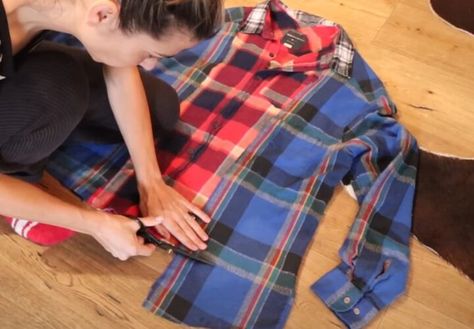 This is a DIY guide on upcycling flannel shirts. Learn how to upcycle flannels into a new shirt and dress in this easy tutorial. How To Add Lace To Bottom Of Shirt, Diy Shirt Upcycle Ideas, Old Flannel Shirt Ideas, Refashion Flannel Shirt Ideas, Blouse Upcycle Diy, Upcycling Flannel Shirts, Patchwork Upcycled Clothing, Upcycle Flannel Shirt Diy, Upcycled Flannel Shirts Ideas