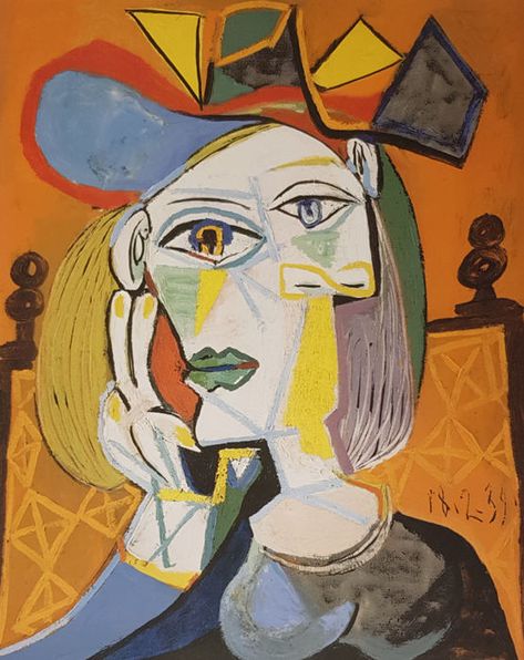 Pablo Picasso - Portrait with Flower ... 1800 Art, Ideas For Art Journal, Picasso Cubism, Picasso Portraits, Colourful Paintings, Pablo Picasso Art, Composition Painting, Pablo Picasso Paintings, Art Deco Paintings