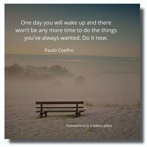 One day you will wake up and there won't be any more time to do the things you've always wanted. Do it now. ~Paulo Coelho Do It Now, The Things, One Day, Wake Up, Do It, Quotes, Quick Saves, Paulo Coelho