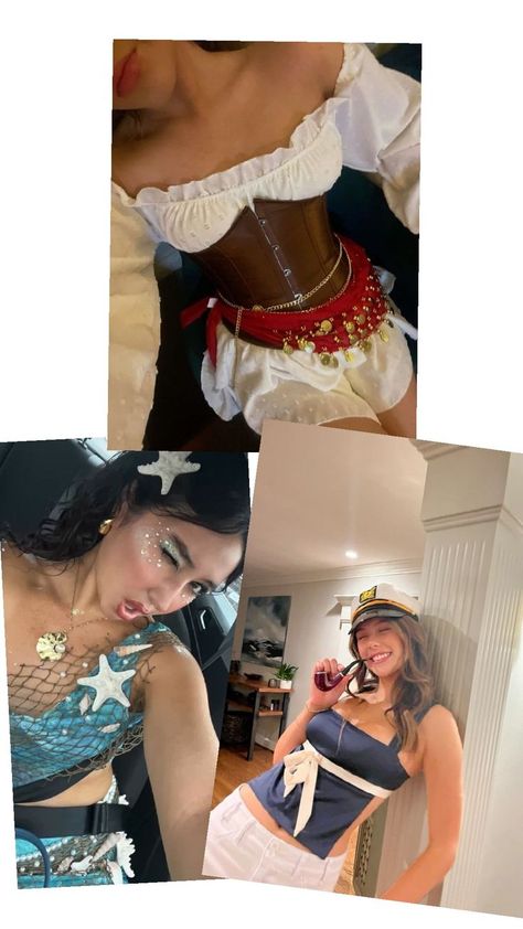 Halloween Sailor Costumes, Sailor And Captain Costume, Siren And Pirate Costume, Sailor And Siren Costume, Sailor Halloween Costumes College, Diy Sailor Costume, Siren And Sailor Costume, Siren And Pirate, Mermaid And Sailor Costume