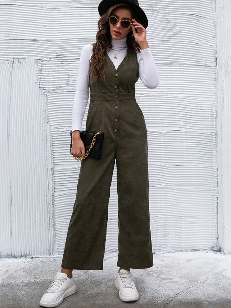 Army Green Casual  Sleeveless Polyester Plain Overall  Non-Stretch Spring/Fall Women Jumpsuits & Bodysuits Green Jump Suites Outfit, Olive Overalls Outfit, Fall Jumpsuits For Women, Modest Jumpsuit Outfit, Women’s Jumpsuit, Green Jumpsuit Outfit Casual, Olive Jumpsuit Outfit, Boho Jumpsuit Outfit, Winter Jumpsuit Outfit