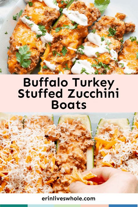 Use up your zucchinis with Buffalo Turkey Stuffed Zucchini Boats — the perfect blend of ranch, buffalo sauce, and cheesy goodness! Easy and perfect for 6. Turkey Stuffed Zucchini Boats, Vegan Buffalo Sauce Recipe, Turkey Stuffed Zucchini, Buffalo Turkey, Sweet Potato Casserole Healthy, Zucchini Boat Recipes, Stuffed Zucchini Boats, Buffalo Chicken Soup, Buffalo Recipe