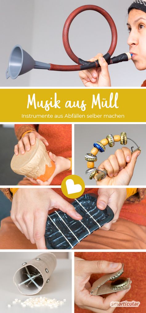 Dein Kind macht gerne Musik? Dann könnt ihr aus vermeintlichen Abfällen und Haushaltsgegenständen jede Menge Musikinstrumente basteln! Musical Instruments Diy, Instruments Diy, Kindergarten Music, Diy Instruments, Diy Musical Instruments, Bongos, Easy Science, Music Activities, Monster Party