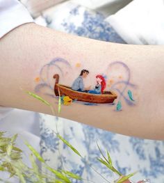 Cute Arm Cover Up Tattoos For Women, The Little Mermaid Tattoo Ideas, Little Mermaid Tattoo Ideas, Disney Princess Tattoo Ideas, Ovenlee Tattoo, Princess Tattoo Ideas, The Little Mermaid Tattoo, Tiny Disney Tattoo, Disney Tattoo Ideas