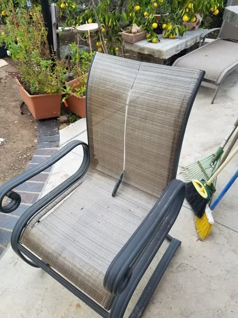 Replacing Fabric on a Sling Patio Chair Fun Diego Family Guide Patio Chairs Makeover, Outdoor Sling Chair, Patio Furniture Makeover, Chair Redo, Chair Repair, Ten Ten, Lawn Chair, Outdoor Patio Chairs, Chair Makeover