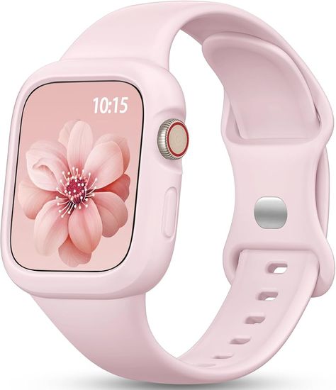 Amazon.com: Getino Compatible with Apple Watch Bands for Women Men 40mm 41mm 38mm 44mm 45mm 42mm Band with Bumper Case, Cute Breathable Soft Silicone Sport Strap for iWatch SE Series 9 8 7 6 5 4 3 2 1, Light Pink : Cell Phones & Accessories Bday Wishlist Ideas, Pink Apple Watch, Apple Watch Bands For Women, Cute Apple Watch Bands, Apple Watch Design, Bday List, Apple Watch Bands Sports, Apple Watch Se, Christmas Products