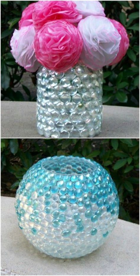 15 Ways To Turn Glass Marbles Into Home Decor And More - DIY & Crafts Diy Marble Crafts, Flat Marble Crafts, Marble Crafts, Bowling Ball Yard Art, Glass Bead Crafts, Marbles Crafts, Coaster Crafts, Diy Marble, Gem Crafts