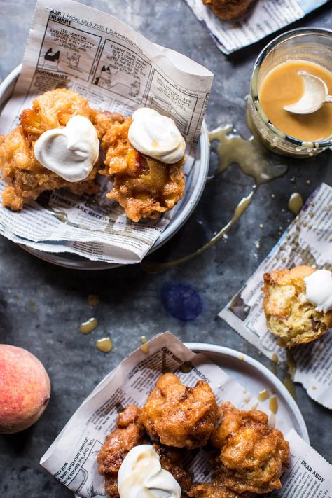 Pub Desserts, Peach Fritters, Glazed Peaches, Half Baked Harvest Recipes, Dueling Pianos, Bourbon Glaze, Fritters Recipe, Harvest Recipes, Fritter Recipes