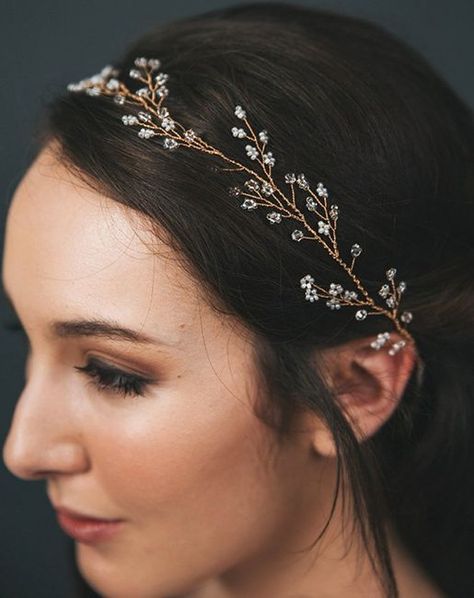 Davie & Chiyo | Hair Accessories & Veils Primevera Hair Vine Gold, Ivory, Silver Headband Romantic Wedding Hairstyles, Leaf Hair Accessories, Classic Romantic Wedding, Bridal Hair Wreath, Leaf Headband, Bead Hair Accessories, Romantic Wedding Hair, Headband Bridal, Bride Hair Accessories