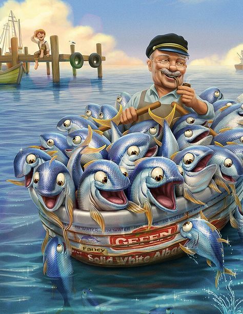 Exaggerated Art, 3d Karakter, Funny Artwork, Old Fisherman, Character Design Animation, Fish Art, Illustration Character Design, Cool Art Drawings, Freelance Illustrator