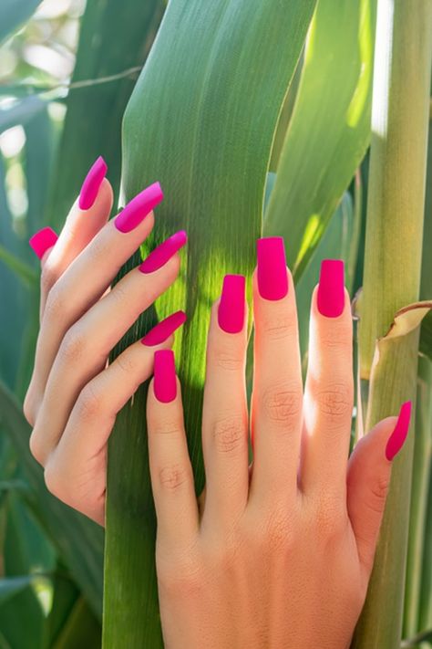 pink-nail-design-mate Pink Nail Matte, Matte Hot Pink Nails Coffin, Pink Matte Nails Coffin, Hot Pink Matte Nails Design, Pink Matte Nails Design, Matt Pink Nails, Hot Pink Matte Nails, Dark Pink Nails Designs, Matte Nails Pink