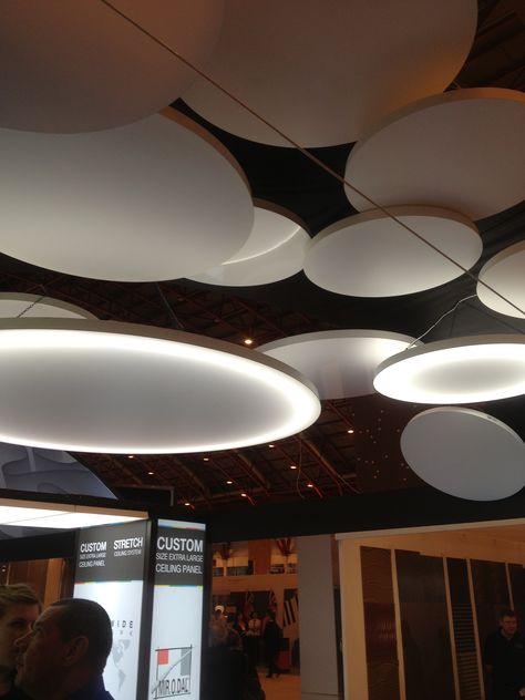 Mir.O.Dal acoustic clouds by NewMat Acoustical Ceiling, Drop Ceiling Tiles, False Ceiling Bedroom, Office Light, Fabric Ceiling, False Ceiling Living Room, Faux Beams, Acoustic Design, Ceiling Detail