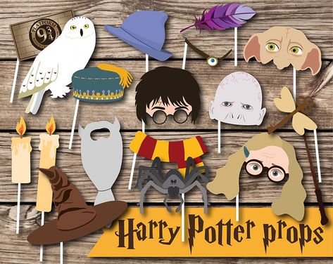 Printable party masks photo booth props party by HappyDinoParty Printable Photo Booth Props, Classe Harry Potter, Harry Potter Props, Harry Potter Theme Birthday, Cumpleaños Harry Potter, Printable Props, Harry Potter Bday, Wizard Party, Harry Potter Wedding Theme