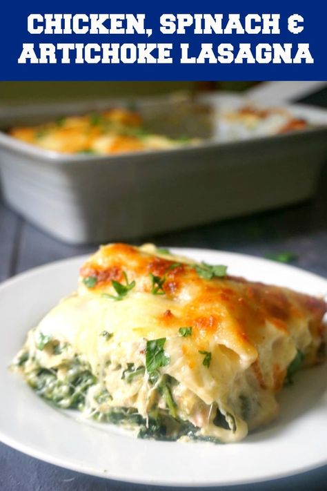 Leftover Chicken, Spinach and Artichoke Lasagna in a cheesy and creamy bechamel sauce, a delicious and easy dinner that takes comfort food to the very next level. If you like the classic spinach and artichoke dip, you will love this chicken lasagna with a twist. Perfect layers of no-boil lasagna sheets, creamy chicken filling and then baked to perfection until bubbly hot. My kind of dinner! #lasagna, #chickenlasagna, #spinachandartichoke, #comfortfood, #chickendinner, #bechamelsauce, #... Dinner Lasagna, Artichoke Lasagna, Spinach And Artichoke Dip, Leftover Recipes, Beef Lasagna, Leftover Chicken Recipes, Chicken Spinach, Chicken Lasagna, Bake Recipes