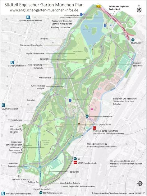 South part English Garden Munich Map and plan English Garden Munich, Pedal Boat, Best Swimmer, Munich Germany, Leisure Activities, Row Boat, Beer Garden, English Garden, City Center