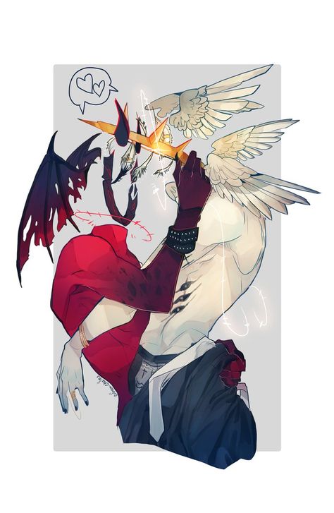 천사와 악마, Angel And Devil, Angels And Demons, Human Art, Angel Art, Drawing Base, An Angel, Cute Anime Guys, A Drawing