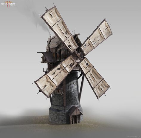 ArtStation - Warhammer: Vermintide 2 - Empire windmills , Patrik Rosander Fantasy Windmill, Grain Art, Against The Grain, Environment Design, Art Director, Spaceship, Sci-fi Spaceship, Sci Fi, Grain