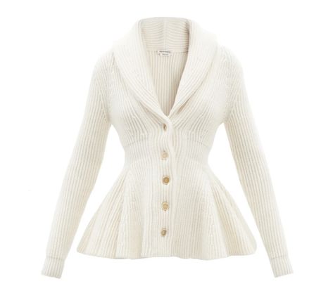 𝓐𝓷𝓷 ♡ on Twitter: "this peplum-hem ribbed wool cardigan by alexander mcqueen <3… " Peplum Cardigan, Ivory Cardigan, Hourglass Silhouette, Fully Fashioned, Peplum Hem, Cashmere Cardigan, Wool Cardigan, Work Outfits, Alexander Mcqueen