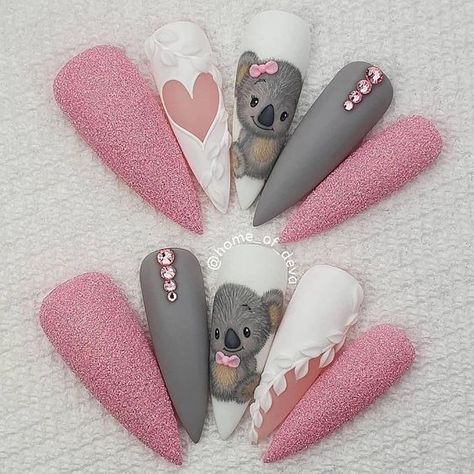 Disney Acrylic Nails, Animal Nail Art, Nail Art Disney, Baby Koala, Cute Acrylic Nail Designs, Animal Nails, Ugly Duckling, Disney Nails, Summer Acrylic Nails