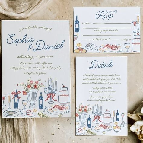 MoneoUKDesign - Etsy UK Hand Drawn Wedding Invitations, Handwritten Wedding, Hand Drawn Wedding, Wedding Menu Template, Style Français, French Wedding, Wedding Rsvp, Wedding Invitation Paper, Wedding Stationary