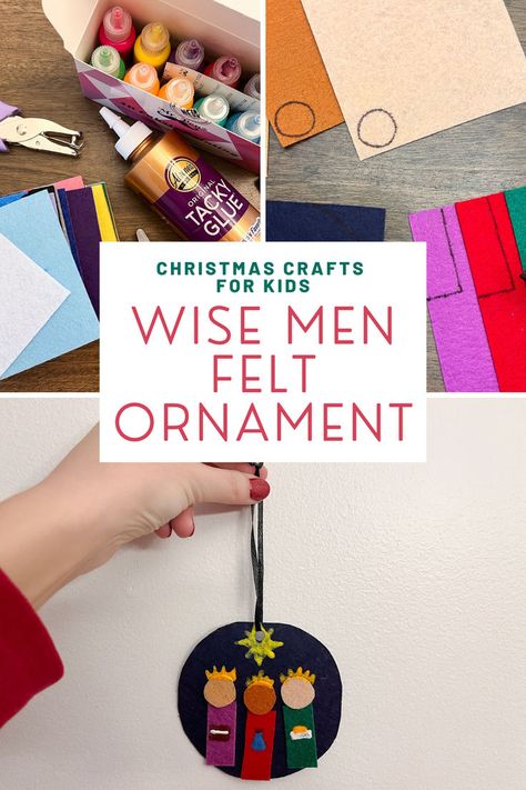 wise men felt ornament craft Nativity Ornaments Diy Kids, Kids Nativity Ornament Craft, Wandering Wise Men Ideas, Diy Nativity Ornaments For Kids, Christmas Story Ornaments Diy, Religious Ornaments Diy, Diy Religious Christmas Ornaments, Christmas Crafts For Kids Christian, Wise Men Craft For Kids