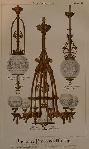 Archer Pancoast catalog cut 1870's Victorian Light Fixtures, Home Victorian, Victorian Lighting, Architecture Classic, Antique Light Fixtures, Victorian Interiors, Aesthetic Movement, Victorian Home, Vintage Interiors