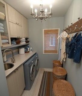 Laundry Room Cottage Laundry Room, Narrow Laundry, Narrow Laundry Room, Sarah Richardson Design, White Laundry Rooms, Laundry Room/mud Room, Dream Laundry Room, White Laundry, Sarah Richardson