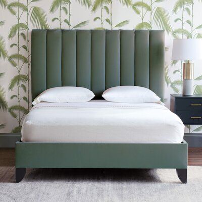 Simple Bedframe, Headboards Diy, Royal Bedroom Design, Botanical Bedroom, Green Headboard, Bed Color, Headboard Upholstered, Queen Size Headboard, Velvet Upholstered Bed