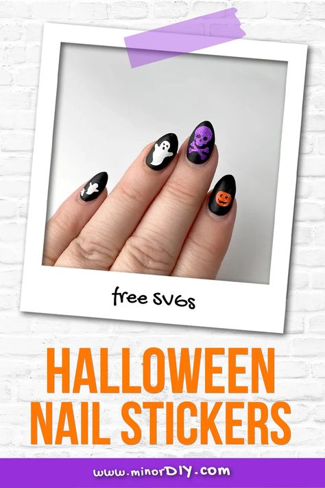 Nail Stickers Designs Ideas, Nails Svg, Nail Stickers Designs, Halloween Nails Diy, Halloween Vinyl, Skull Sticker, Halloween Party Diy, Diy Vinyl, Halloween Designs