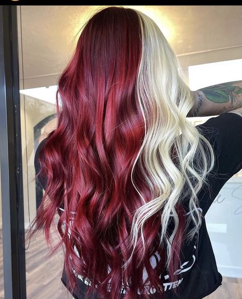 Maroon And Blonde Hair, Witch Hair, Peekaboo Hair, Vivid Hair Color, Boring Hair, Long Dark Hair, Natural Curls Hairstyles, Edgy Hair, Hair Dye Colors