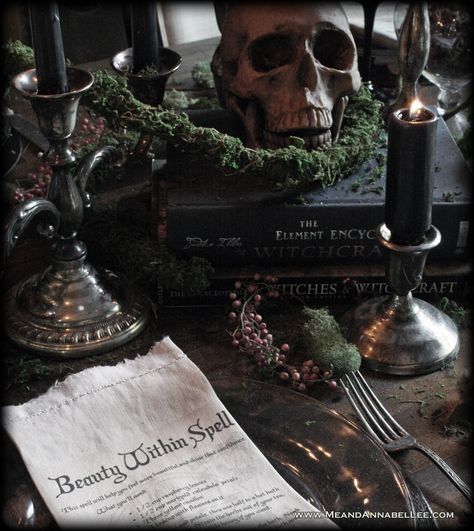 Witches' Dinner Party | Halloween Table | Samhain Celebration | Me and Annabel Lee Witches Dinner Party, Witches Dinner, Books Antique, Witches Tea, Witches Halloween Party, Realistic Skull, Elegant Halloween Decor, Annabel Lee, Halloween Party Dinner