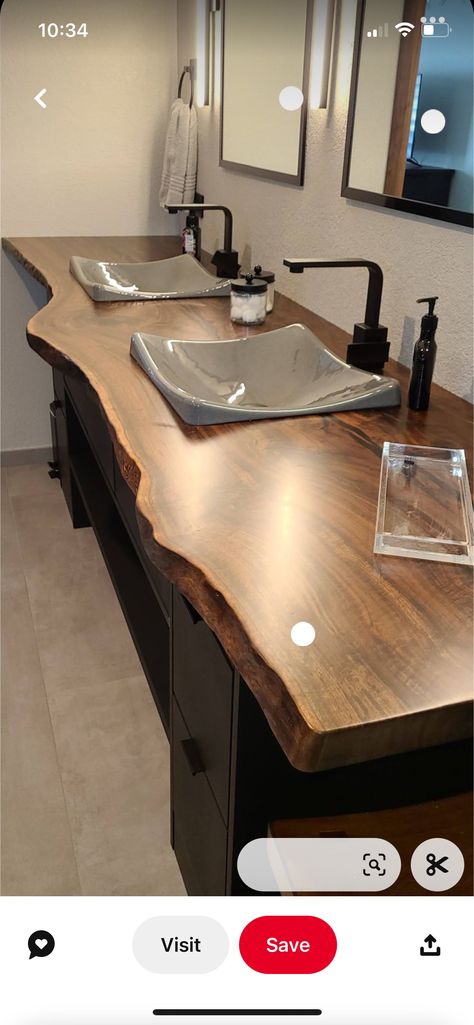 Wood Countertop Bathroom, Rustic Bathroom Remodel, Rustic Sink, Cabin Bathrooms, Rustic Bathroom Vanities, Rustic Bathroom Designs, Wood Bathroom Vanity, Wooden Bathroom, Rustic Bathrooms