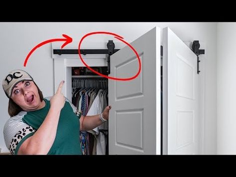 (1153) Did you know Barn Doors can SWIVEL 🤯 with Bifold Barn Door Hardware? - YouTube Bifold Barn Doors Bathroom, Bifold Barn Doors Closet, Bifold Barn Doors Diy, Bifold Doors Makeover, Diy Closet Doors, Closet Small Bedroom, Barn Door Installation, Closet Door Makeover, Bifold Door