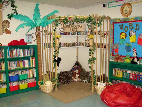 creative reading nook | Hoop reading nook from Craftify It Reading Hut, Jungle Theme Classroom, Crafts Room, Book Corners, Reading Classroom, Classroom Library, Classroom Setup, Classroom Environment, Classroom Design